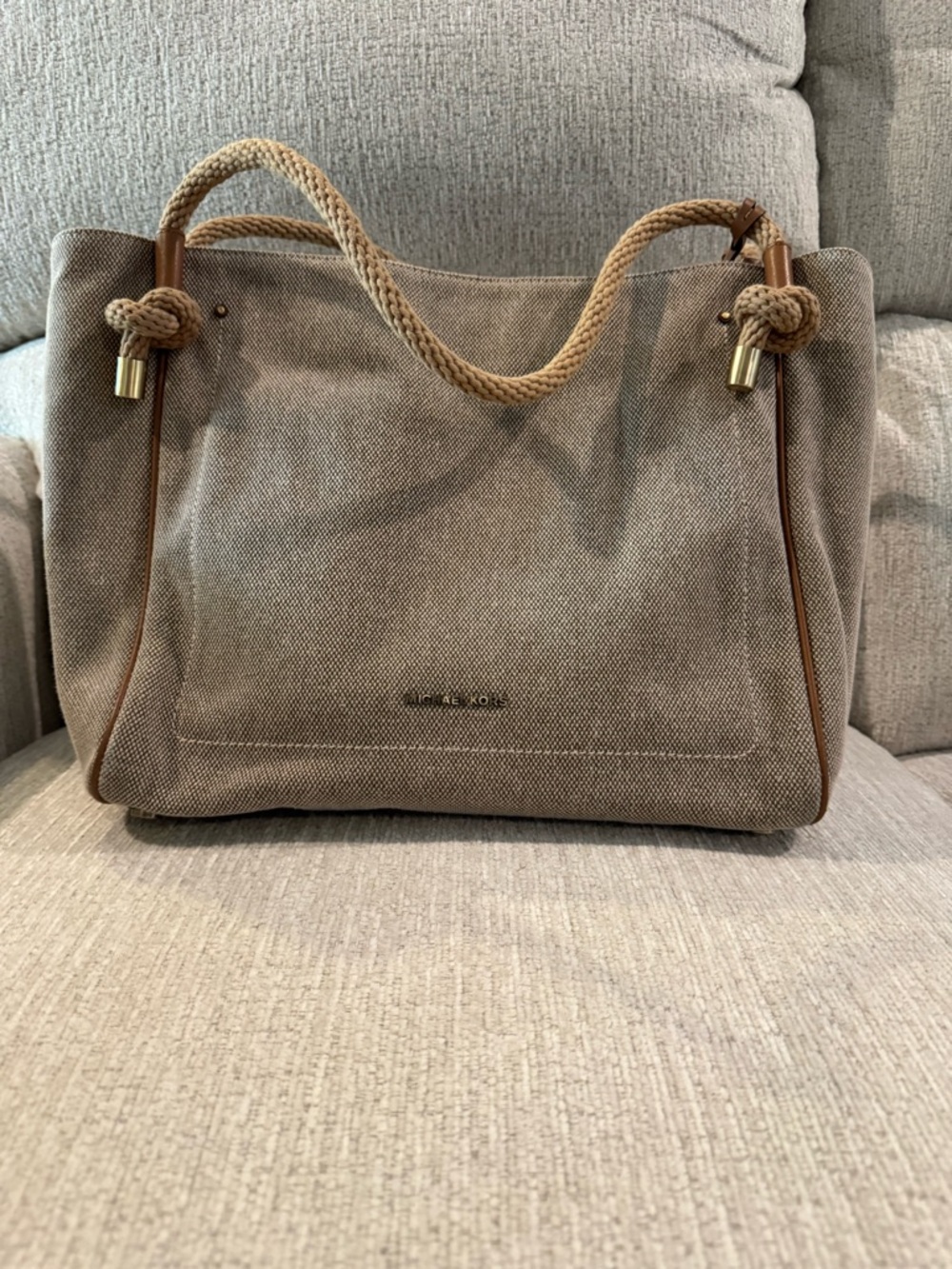 Michael Kors Taupe Canvas Tote with Rope Handles